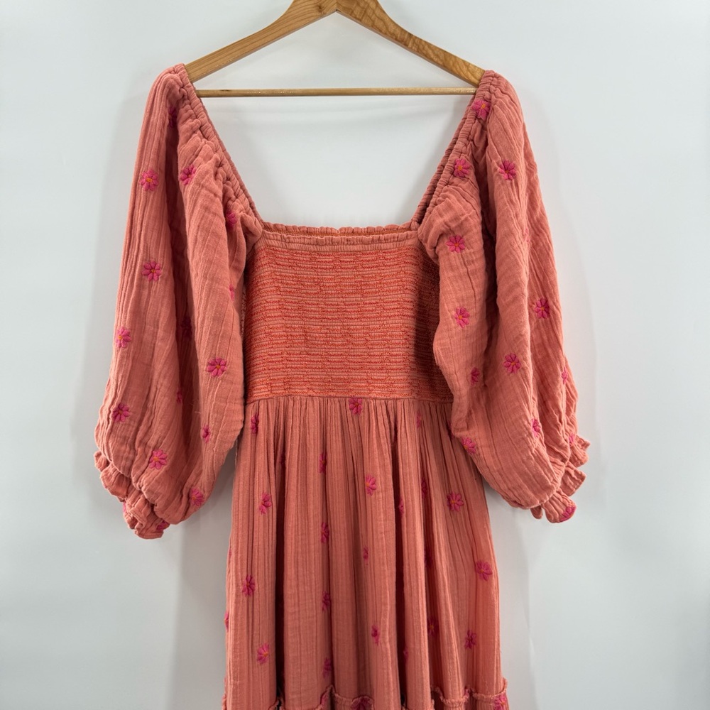 Free People Dahlia Embroidered Boho Flowy Maxi Dress in Melon Combo Size Medium - Picture 4 of 15